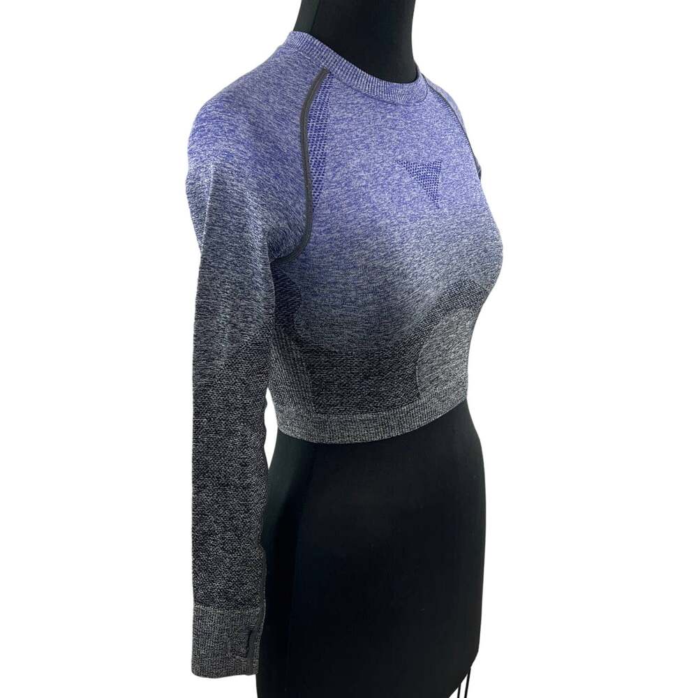 GymShark Purple Gray Ombre Long Sleeve Crewneck Cropped Athletic Top Size XS